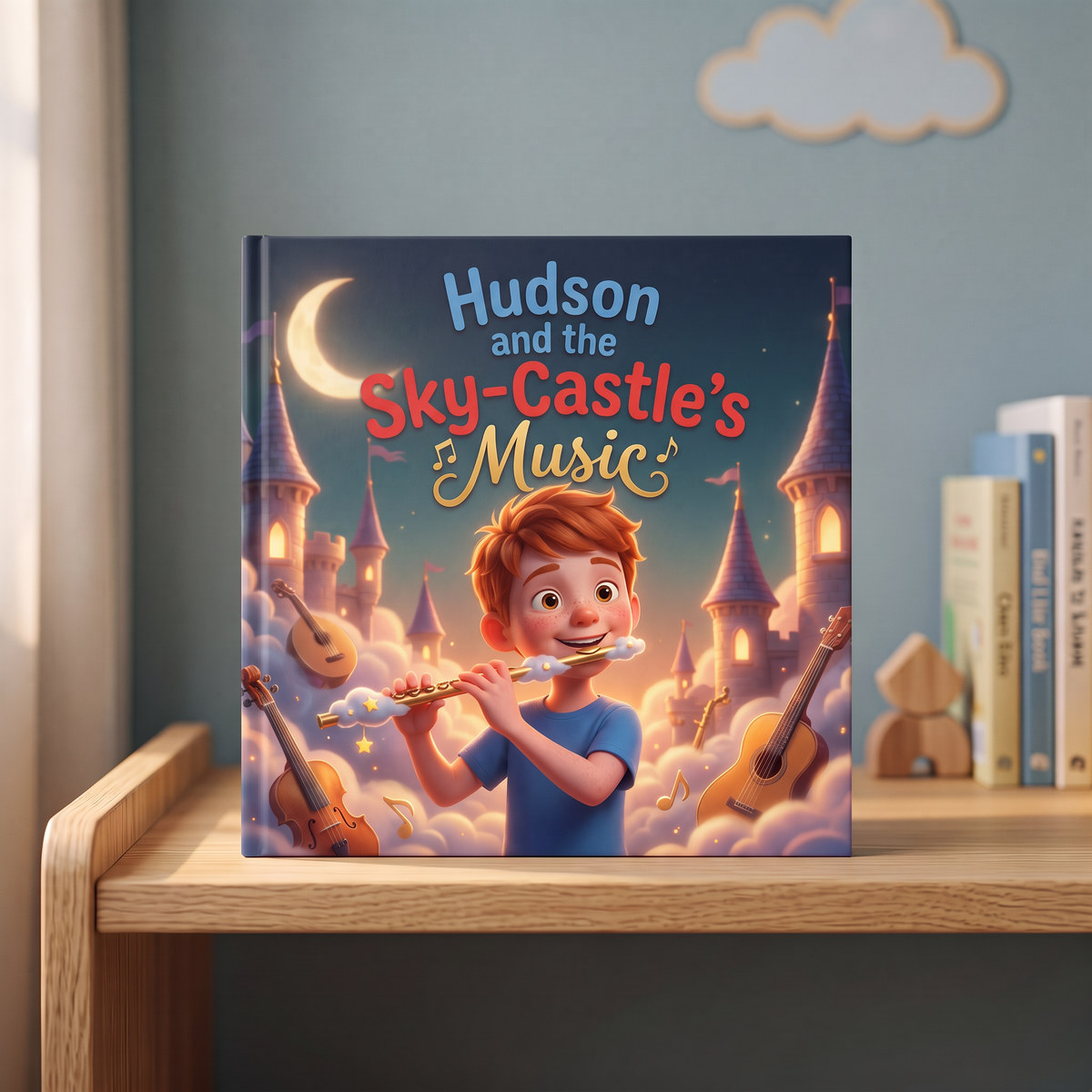 Closed book “Hudson and the Sky-Castle Music” on a neutral background