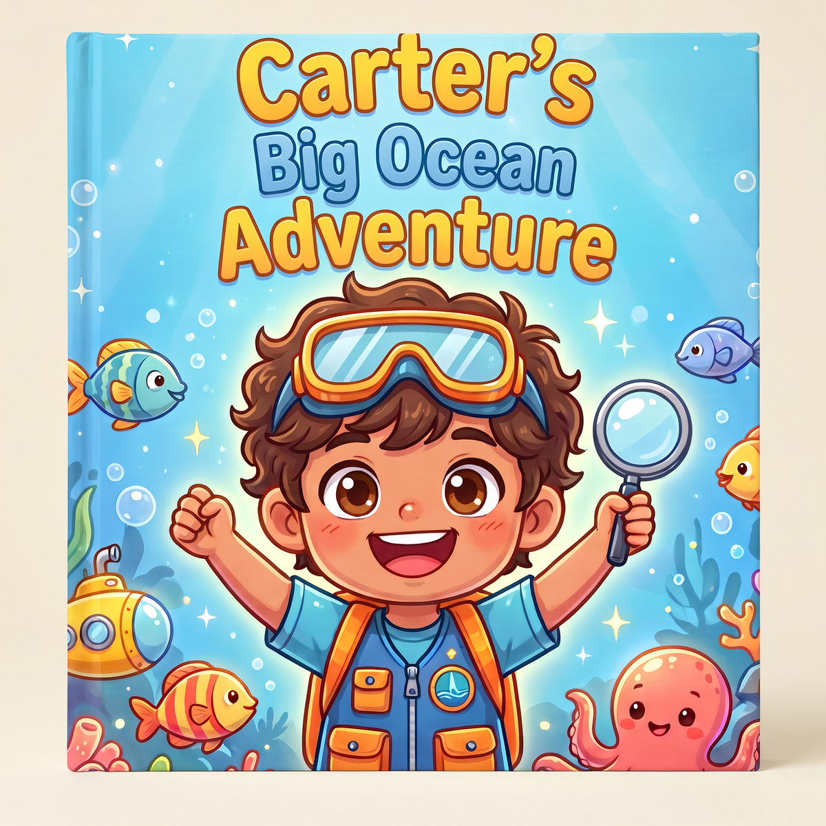 Closed book “Carter’s Big Ocean Adventure” on a neutral background