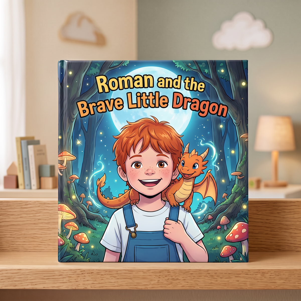 Closed book “Roman and the Brave Little Dragon” on a neutral background