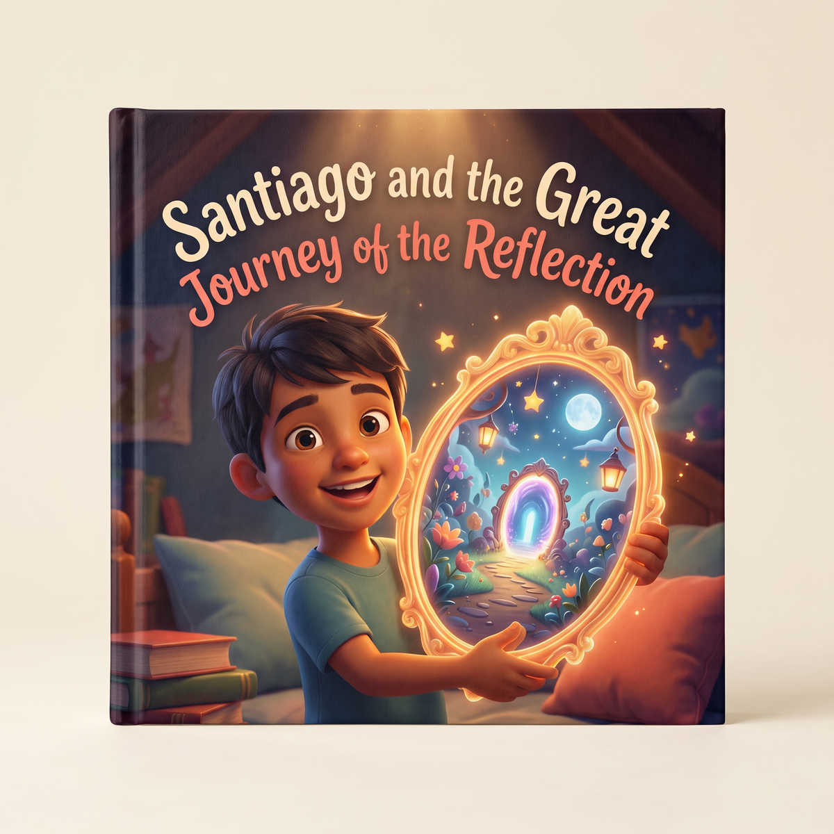 Closed book “Santiago and the Great Journey of the Reflection” on a neutral background