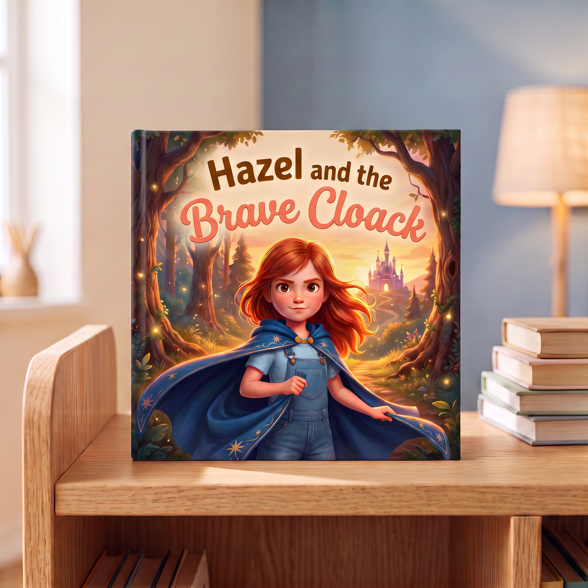 Closed book “Hazel and the Brave Cloak” on a neutral background