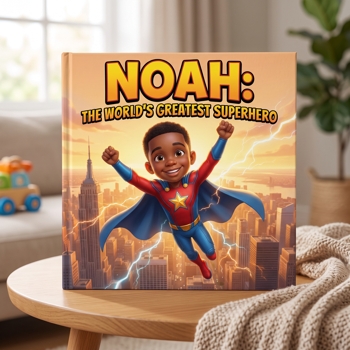 Closed book “NOAH THE WORLD'S GREATEST SUPERHERO” on a neutral background
