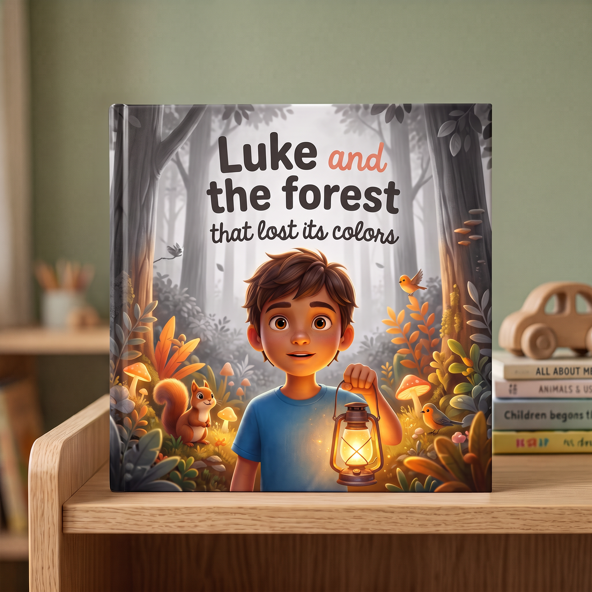 Closed book “Luke and the forest that lost its colors” on a neutral background