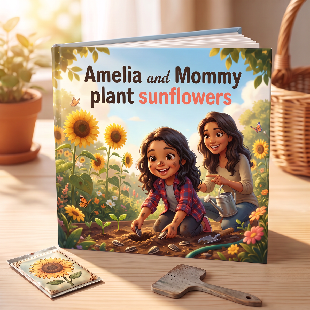 Image of “Amelia and Mommy plant sunflowers”