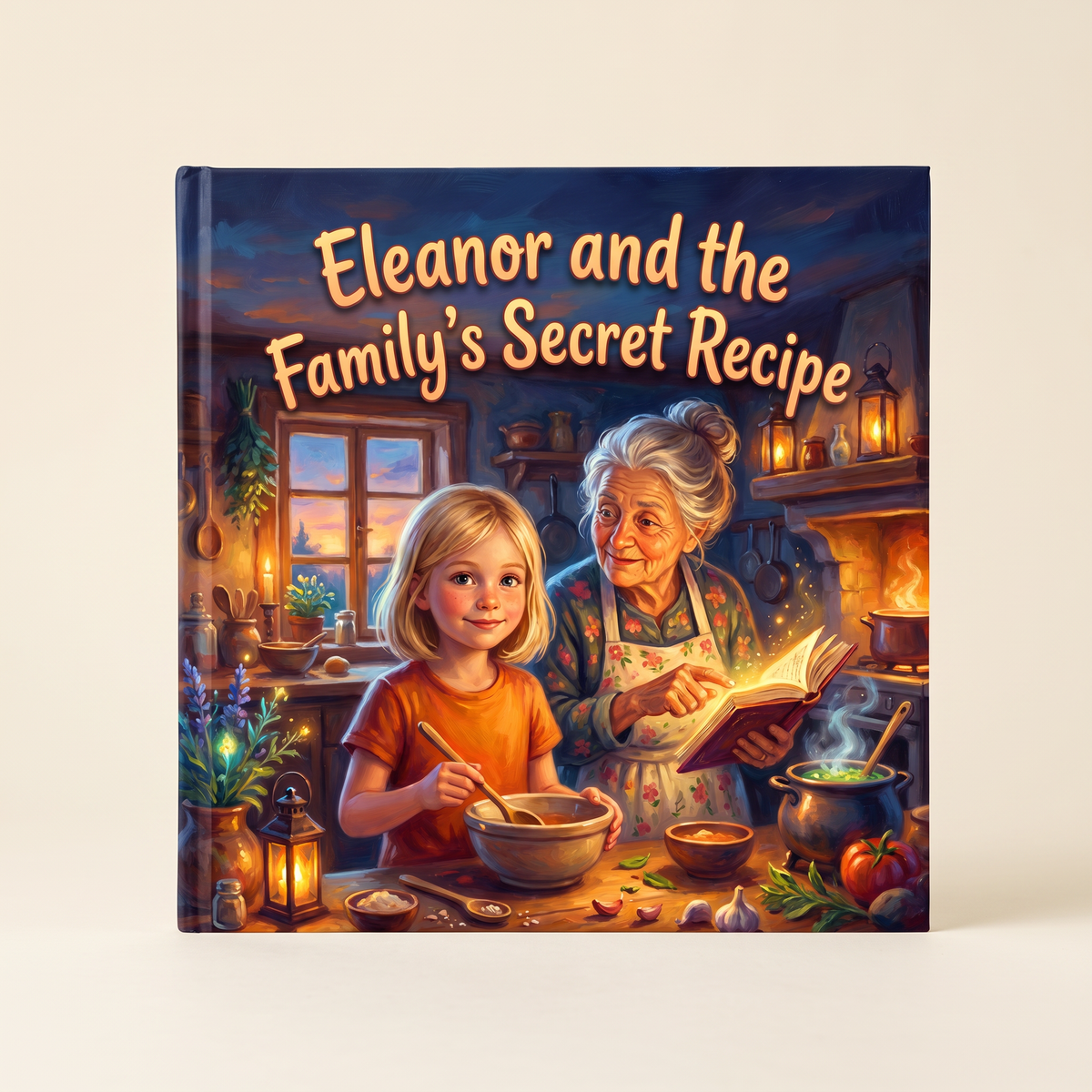 Closed book “Eleanor and the Family’s Secret Recipe” on a neutral background