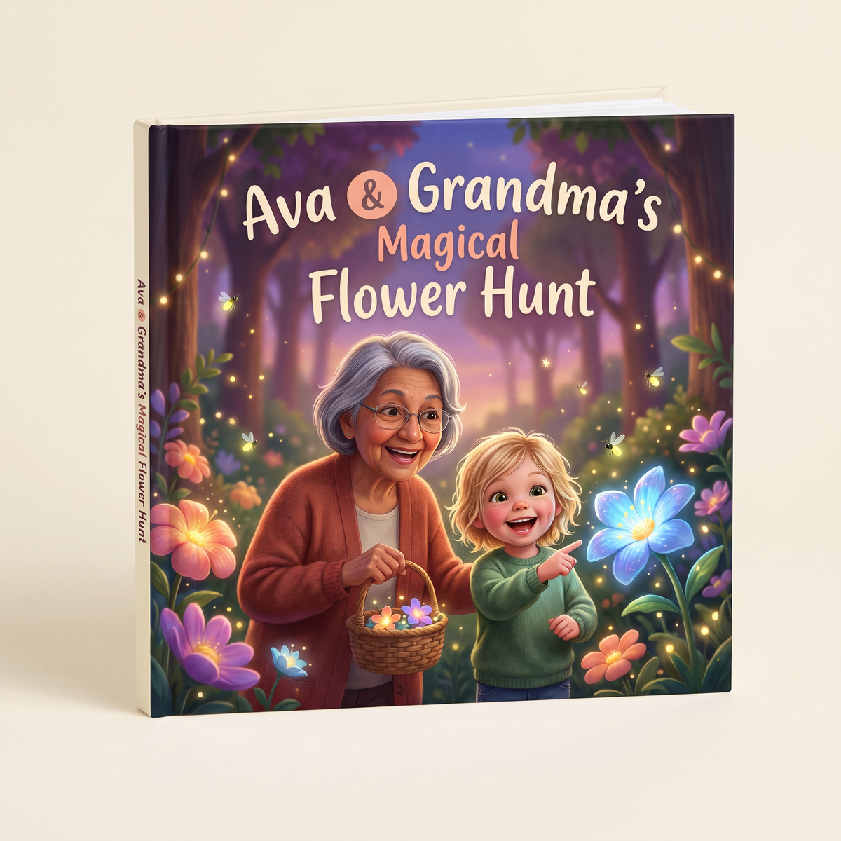 Closed book “Ava & Grandma’s Magical Flower Hunt” on a neutral background