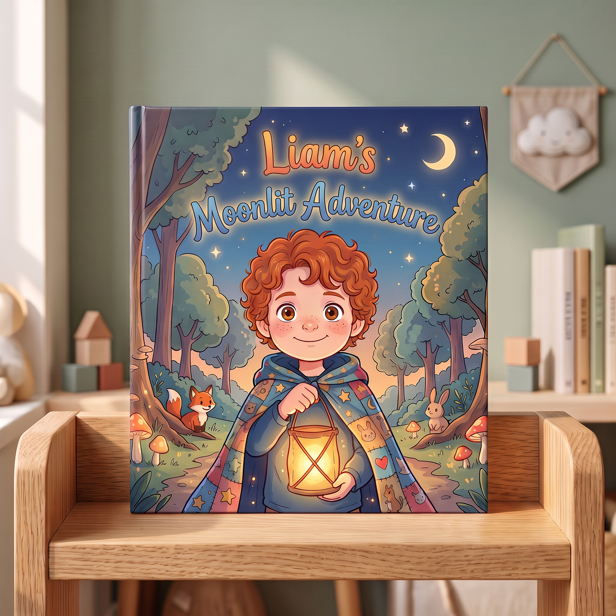 Closed book “Liam's Moonlit Adventure” on a neutral background