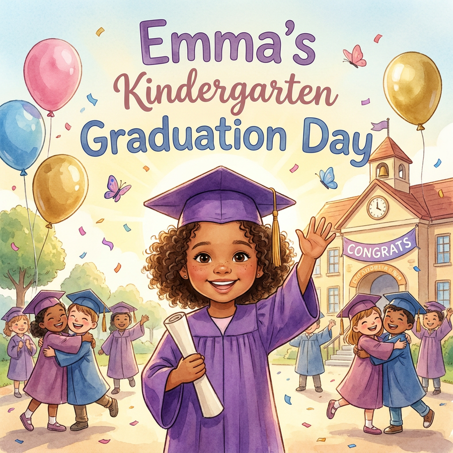 Personalized children's book — Personalized Kindergarten Graduation Day Storybook, Custom Name Keepsake for Her — cover