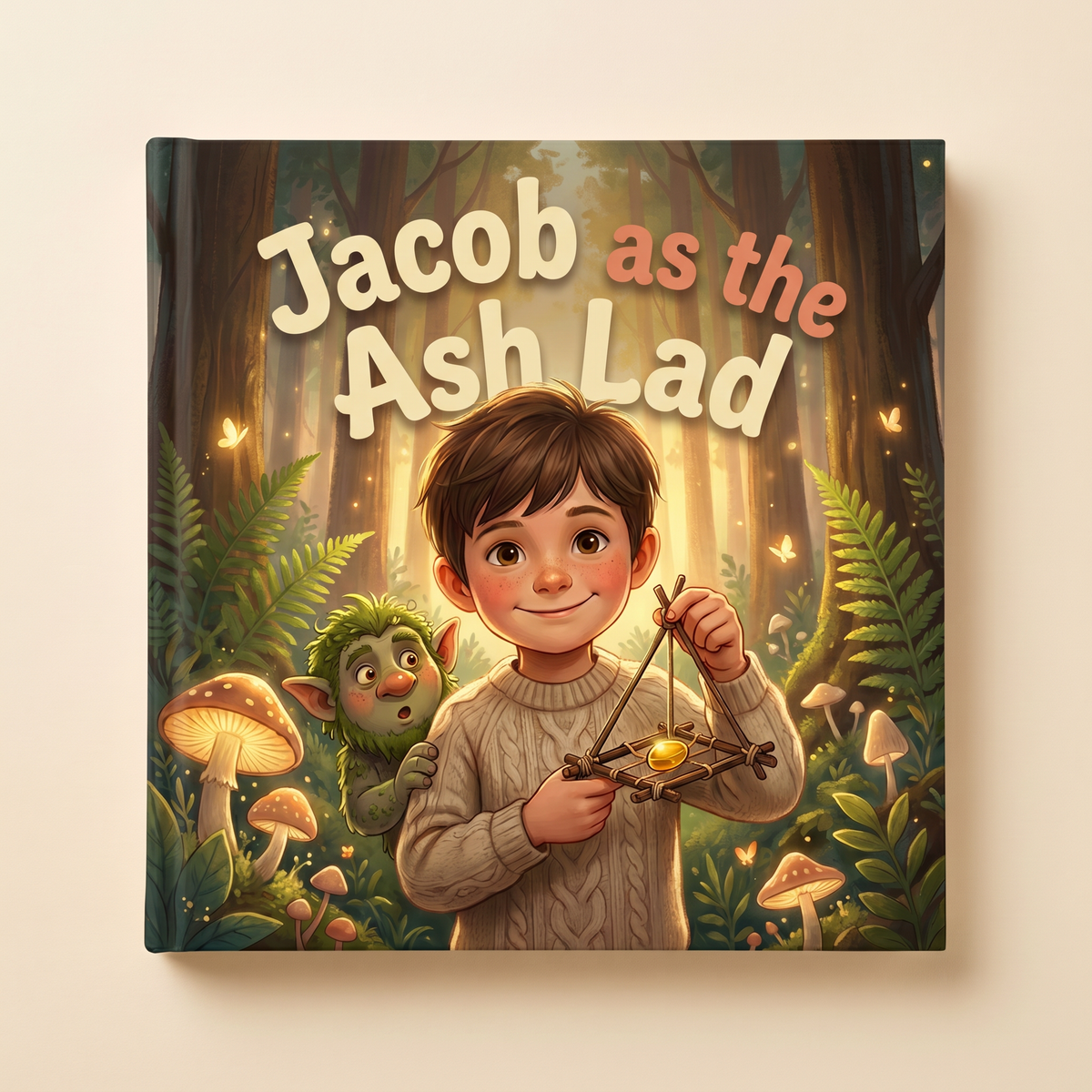 Personalized book “Jacob as the Ash Lad” on a light neutral background