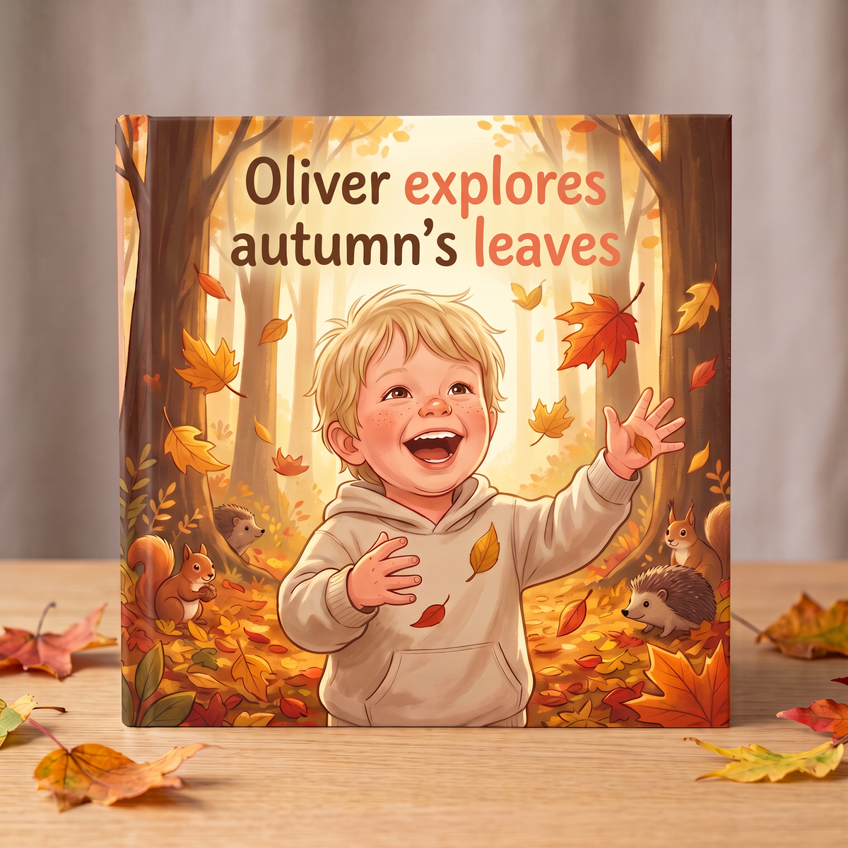Image of “Oliver explores autumn’s leaves”