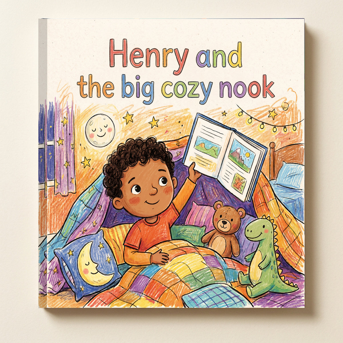 Closed front cover of “Henry and the big cozy nook” on a neutral cream background.