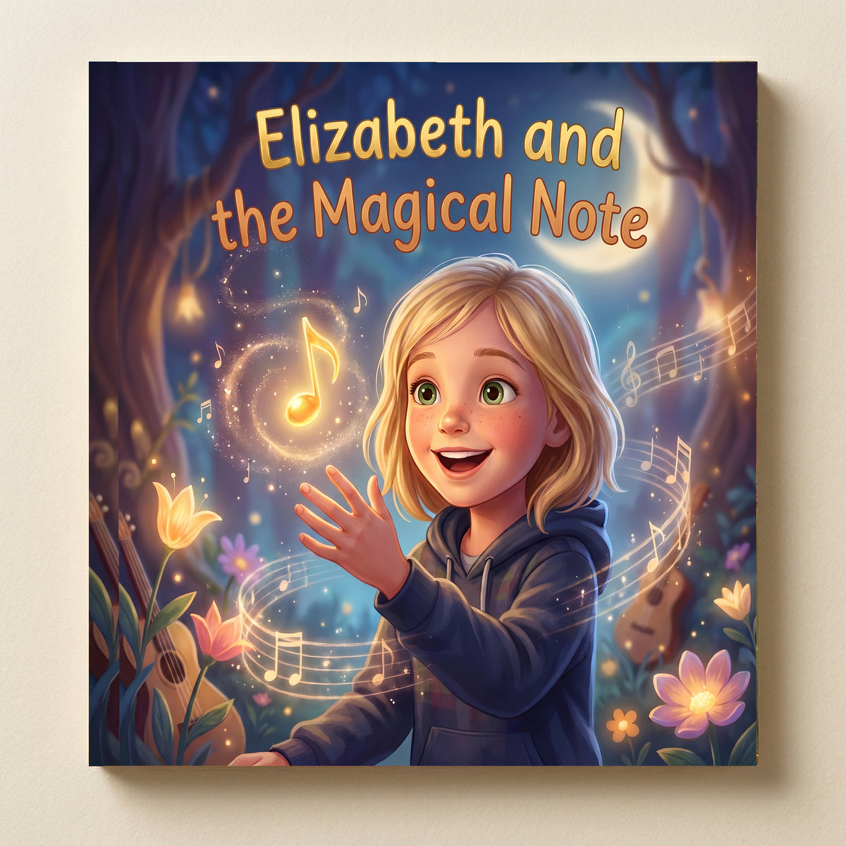 Closed front cover of “Elizabeth and the Magical Note” on a neutral cream background.