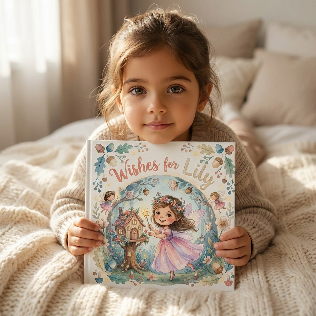 Personalized children's book — Personalized Fairy Wishes Book, Custom Name Story for Children, Magical Birthday Gift — on shelf