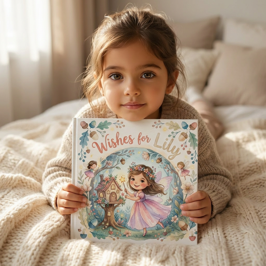 Personalized children's book — Personalized Fairy Wishes Book, Custom Name Story for Children, Magical Birthday Gift — on shelf
