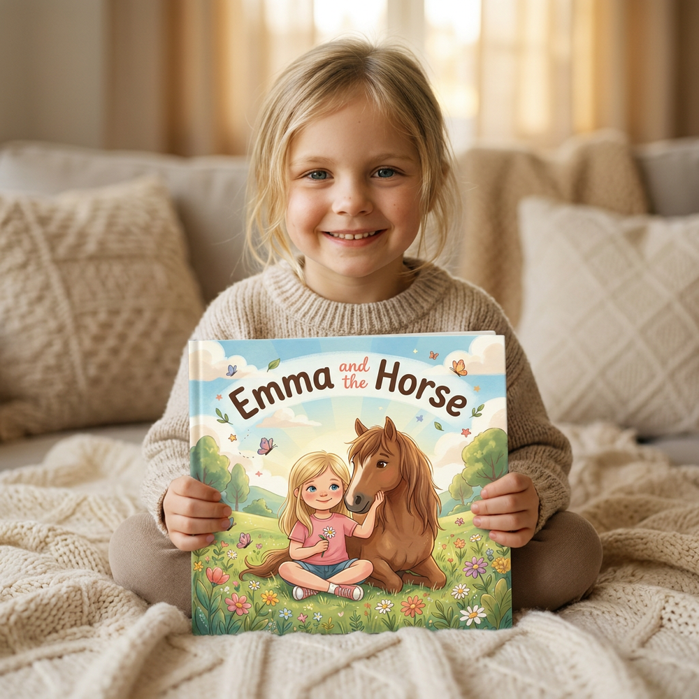 Personalized children's book — Personalized Horse Adventure Story Book, Custom Name Keepsake for Kids, Unique Childhood Gift — on shelf