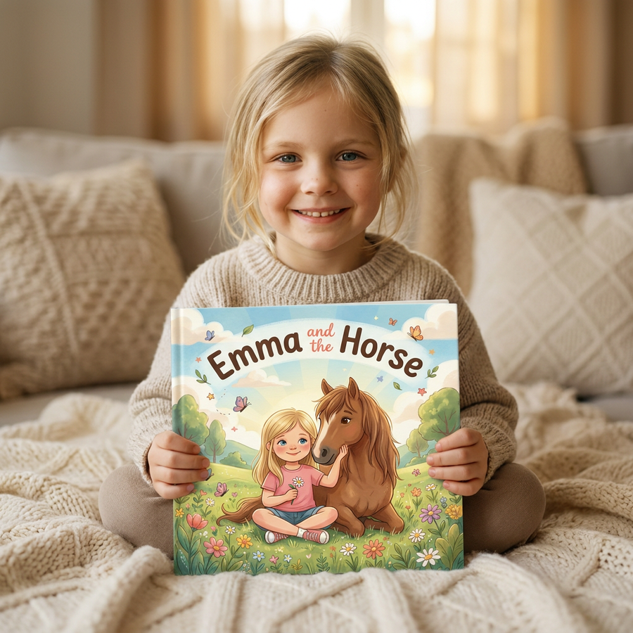 Personalized children's book — Personalized Horse Adventure Story Book, Custom Name Keepsake for Kids, Unique Childhood Gift — on shelf