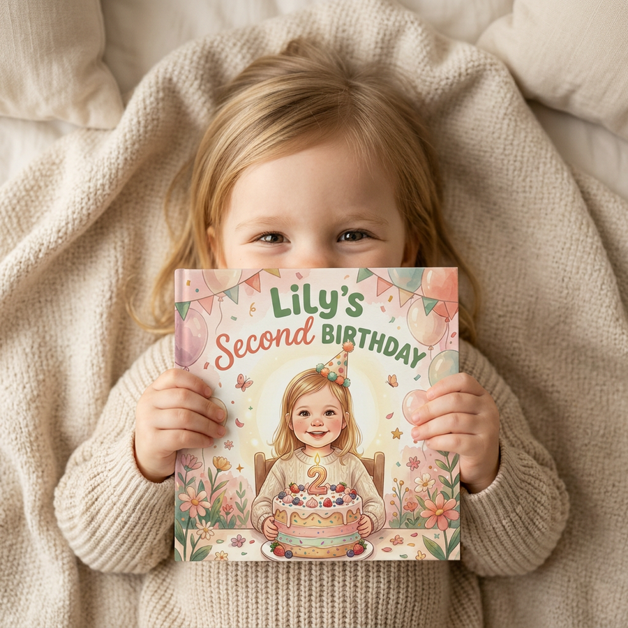 Personalized children's book — Personalized Second Birthday Book, Custom Name Celebratory Story, Unique Keepsake Gift — on shelf