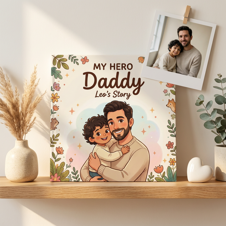 Personalized children's book — Personalized First Father's Day Storybook, Custom Dad & Baby Keepsake — on shelf