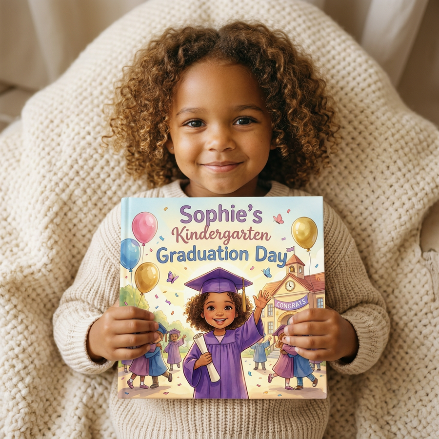 Personalized children's book — Personalized Kindergarten Graduation Day Storybook, Custom Name Keepsake for Her — on shelf