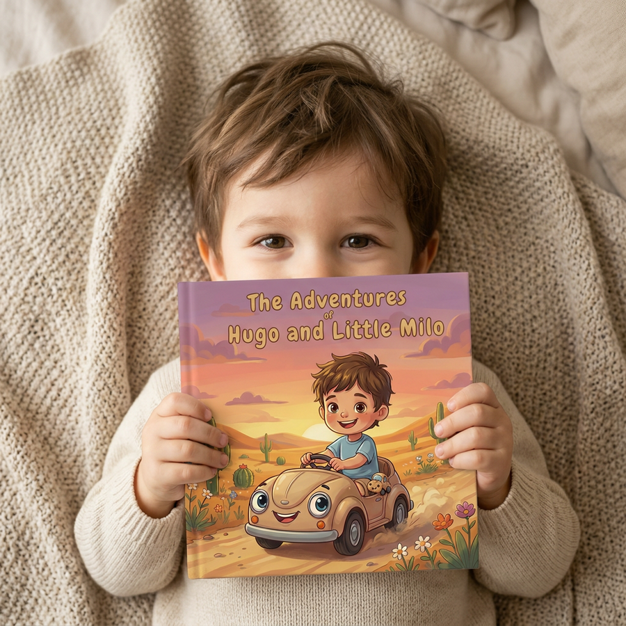 Personalized children's book — Personalized Hugo & Milo Bedtime Story, Custom Name Keepsake Book, Baby Gift — on shelf