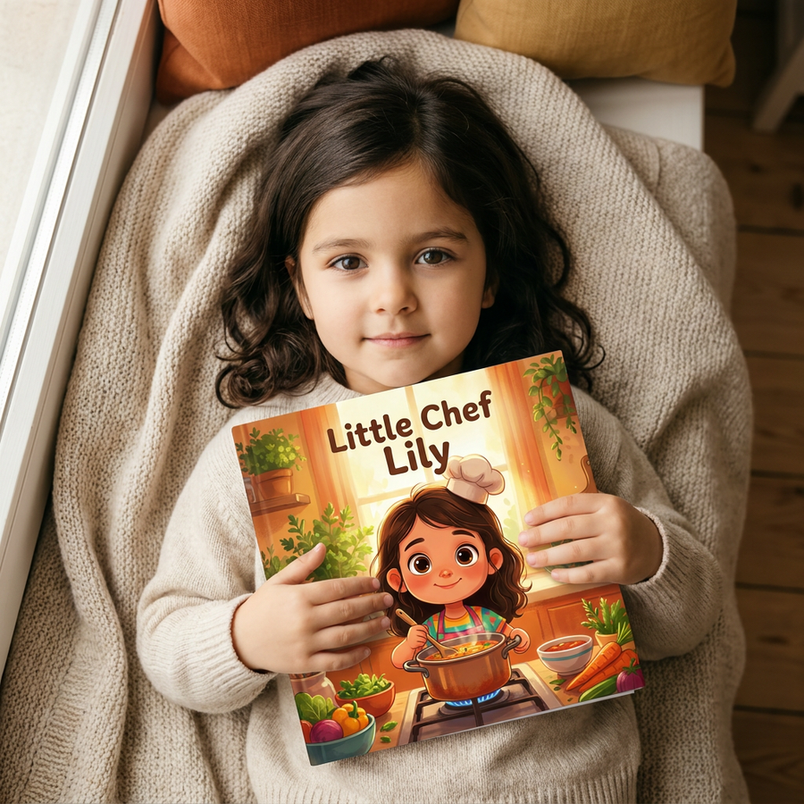 Personalized children's book — Personalized Chef Storybook for Kids, Custom Name Culinary Adventure, First Birthday Gift — on shelf