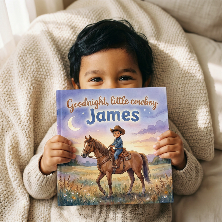Personalized children's book — Personalized Cowboy Story Book for James, Custom Name Western Adventure — on shelf