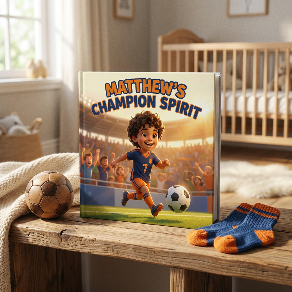 Personalized Sports Star Storybook, Custom Name Champion Book, First Birthday Gift — at home