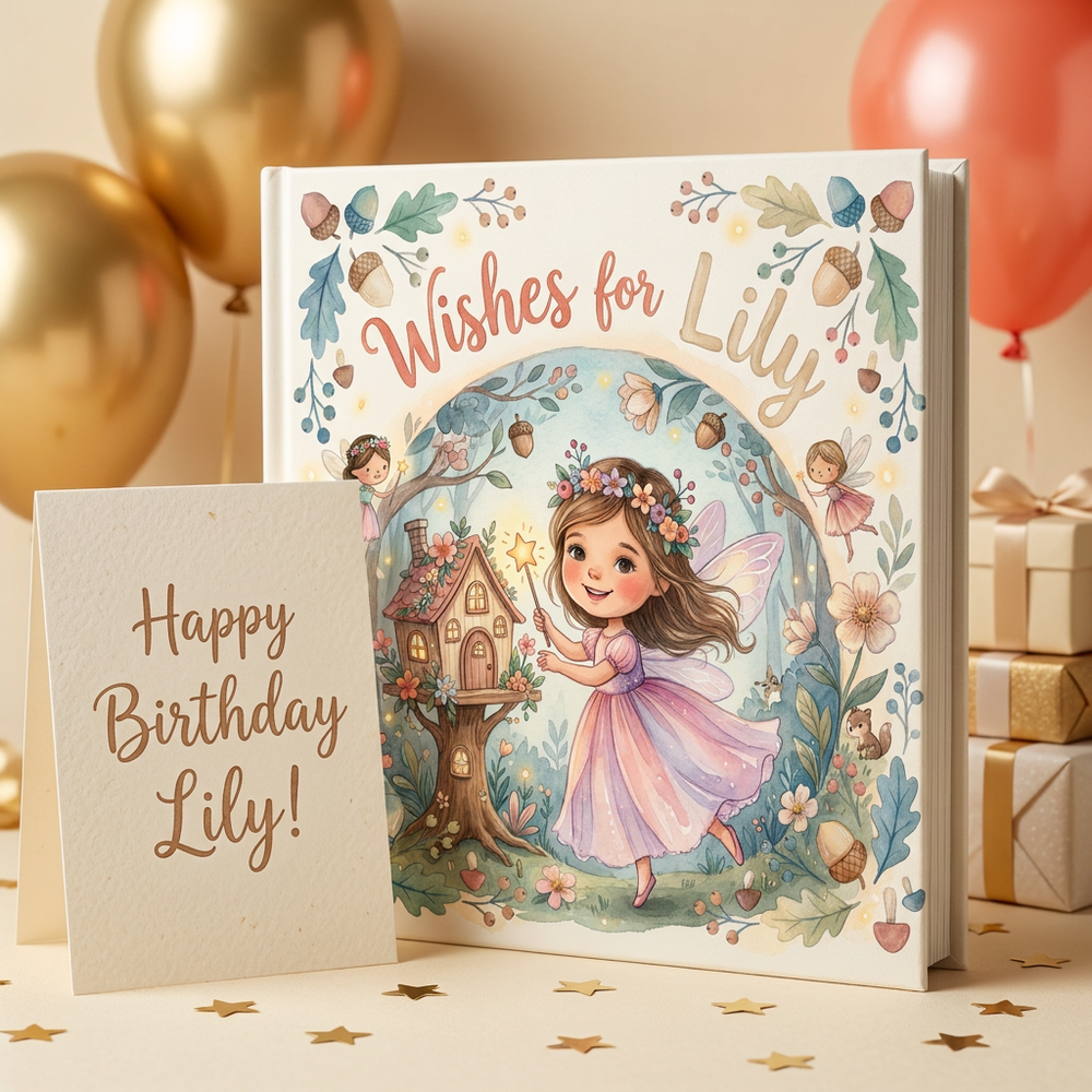 Personalized Fairy Wishes Book, Custom Name Story for Children, Magical Birthday Gift — two inside page spreads