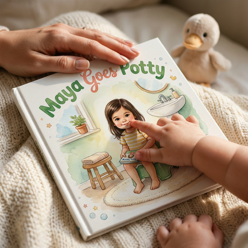 Custom Potty Training Book for Maya, Personalized Toddler Story Gift, Toilet Learning Keepsake — cover detail