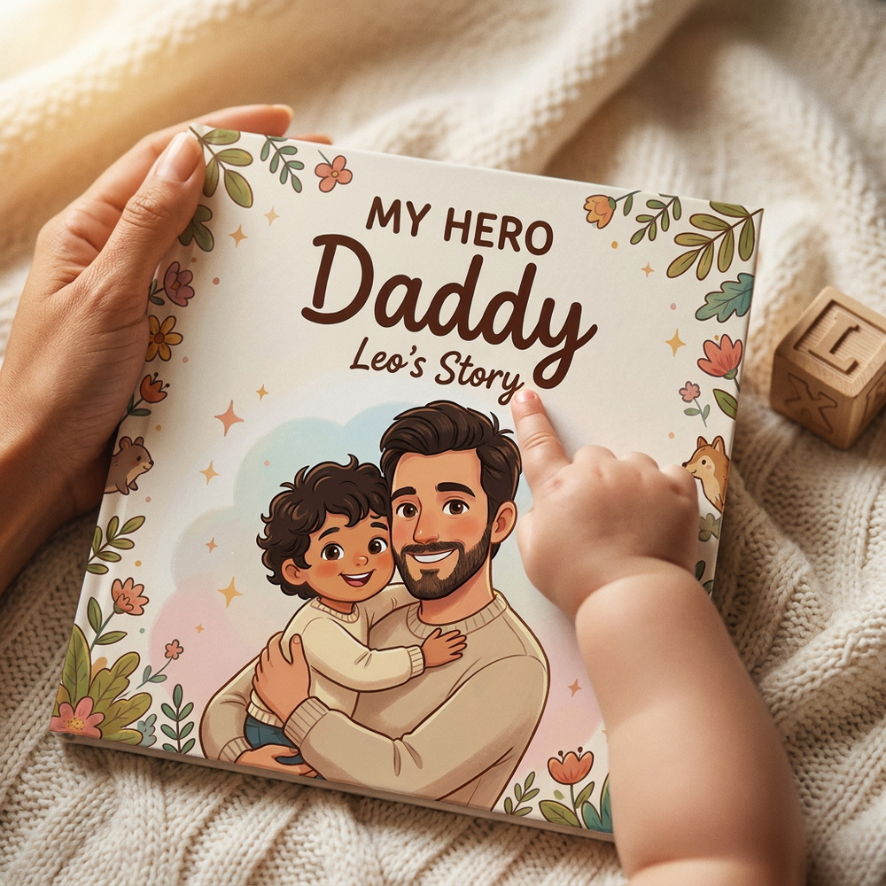 Personalized First Father's Day Storybook, Custom Dad & Baby Keepsake — cover detail