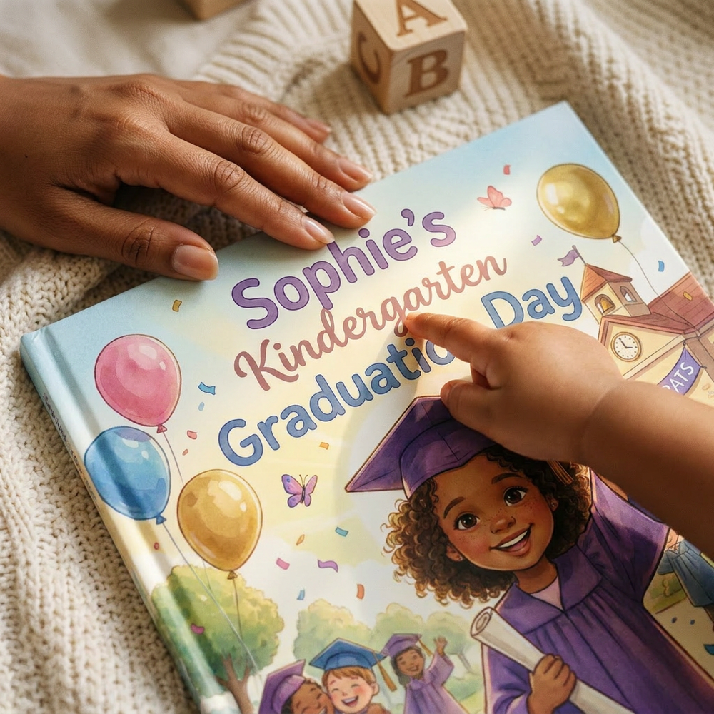 Personalized Kindergarten Graduation Day Storybook, Custom Name Keepsake for Her — cover detail