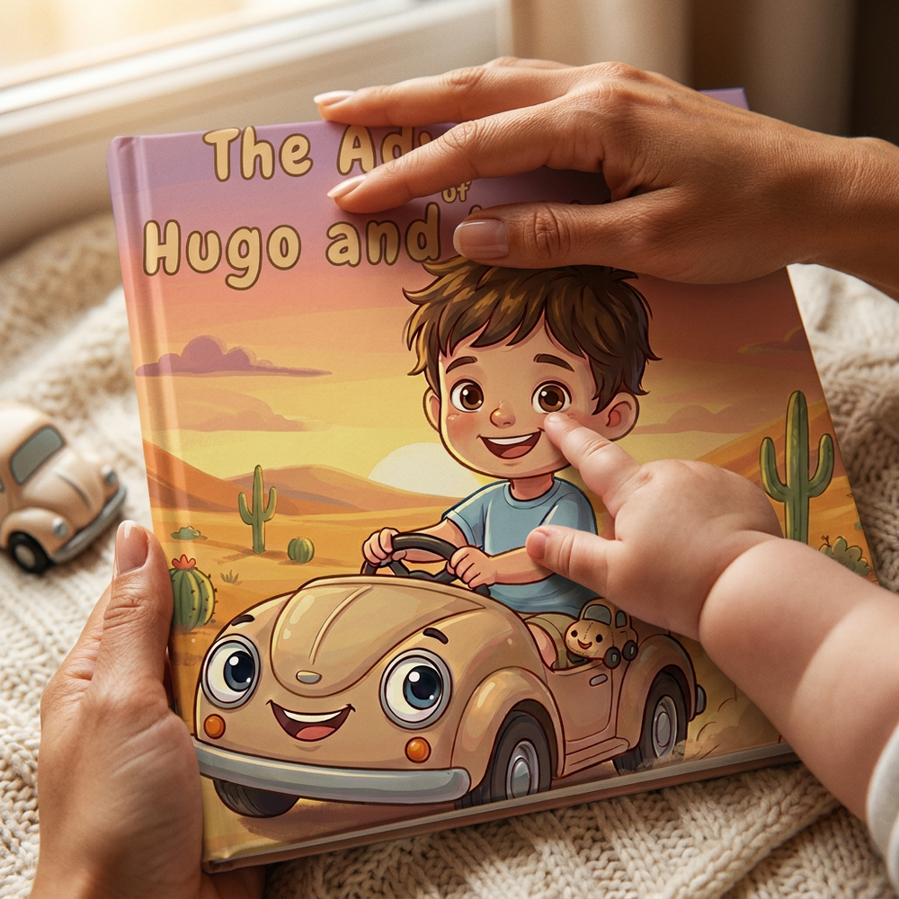 Personalized Hugo & Milo Bedtime Story, Custom Name Keepsake Book, Baby Gift — cover detail