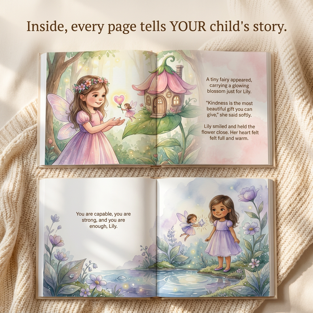 Inside the book — Personalized Fairy Wishes Book, Custom Name Story for Children, Magical Birthday Gift — child reading