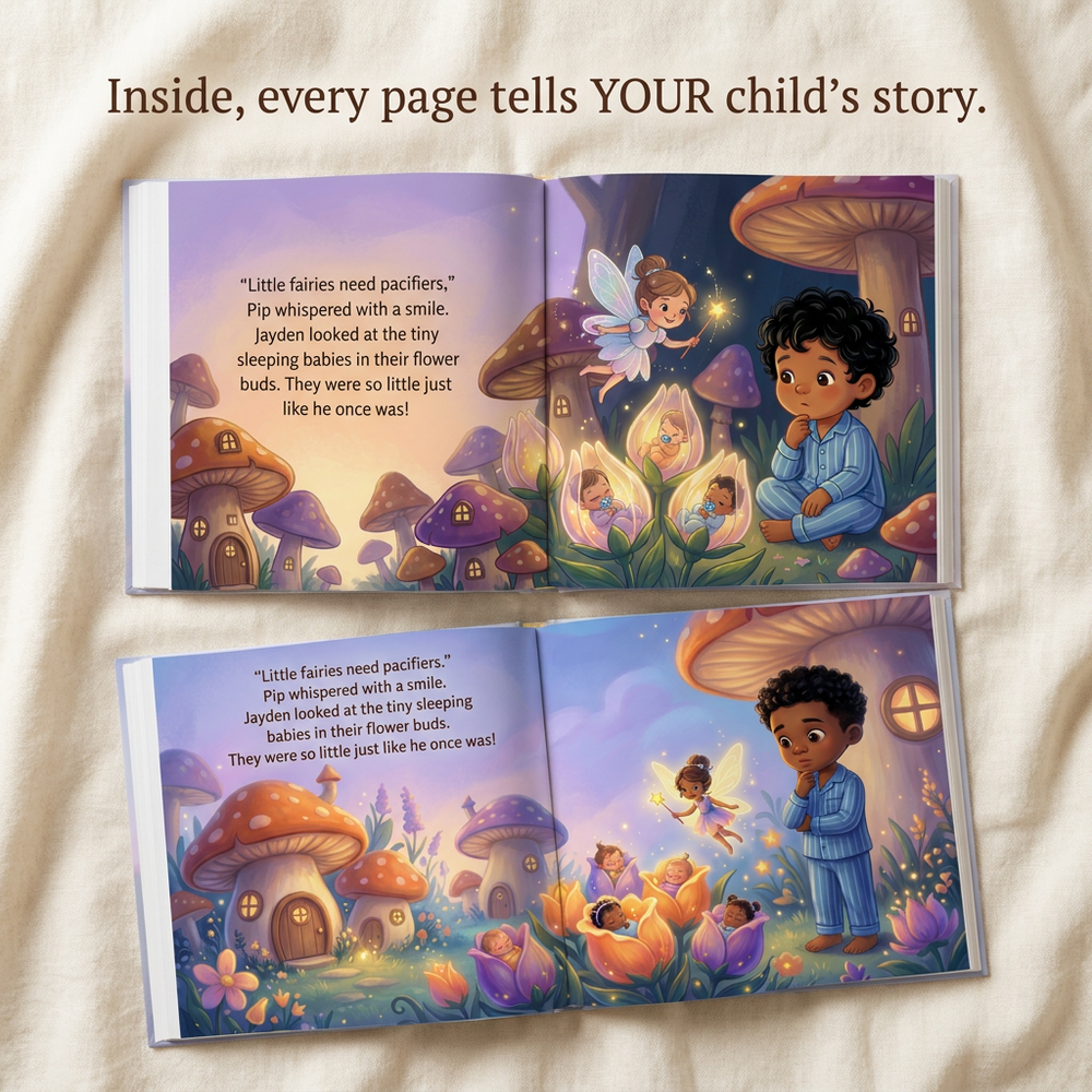 Inside the book — Personalized Pacifier Fairy Book, Custom Name Toddler Story, Goodbye Dummy Gift, Keepsake — child reading