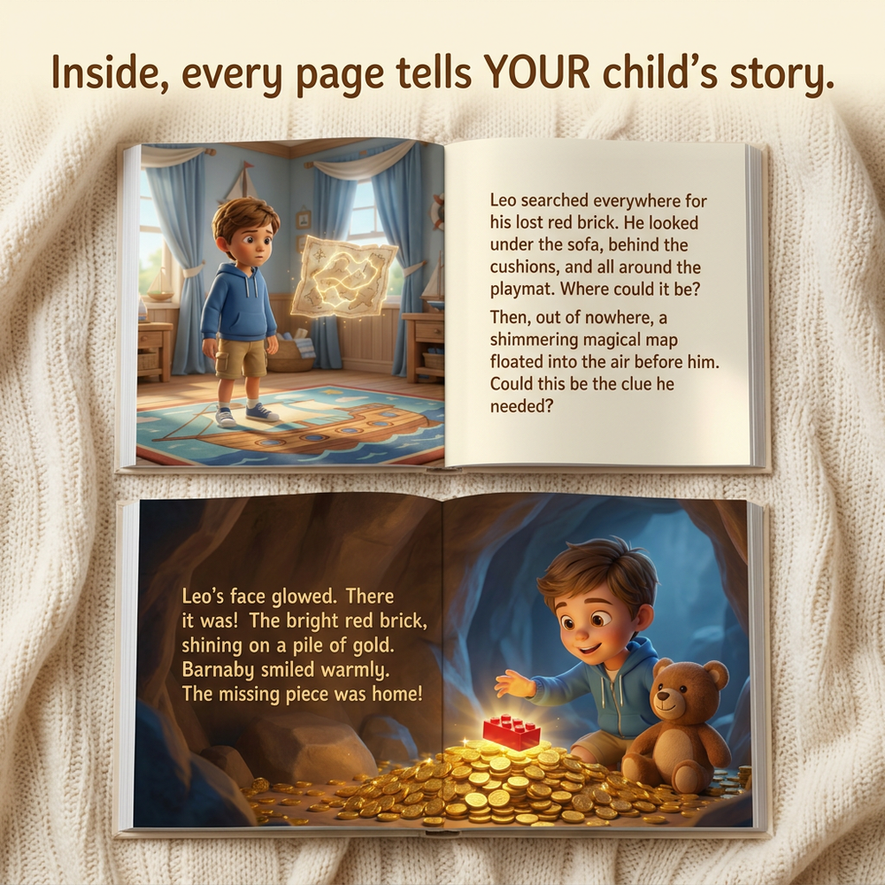 Inside the book — Personalized Treasure Hunt Adventure Book, Custom Name Mystery Story, Child's Keepsake Gift — child reading