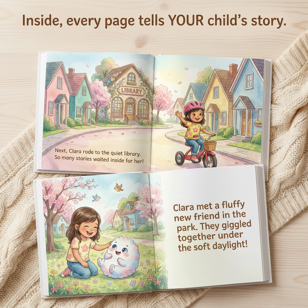 Inside the book — Custom Name Storybook Gift for Kids, Personalized Adventure Ride, Children's Keepsake Book — child reading