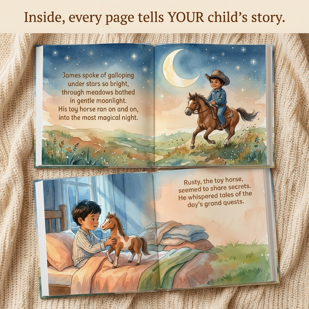 Inside the book — Personalized Cowboy Story Book for James, Custom Name Western Adventure — child reading