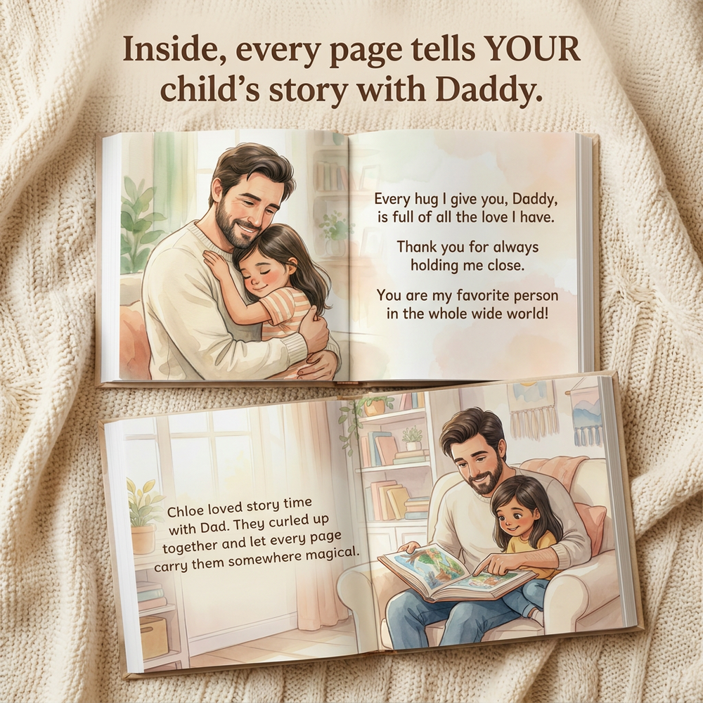 Inside the book — Personalized Father's Day Book for Dad, Custom Daddy & Child Keepsake Story — child reading