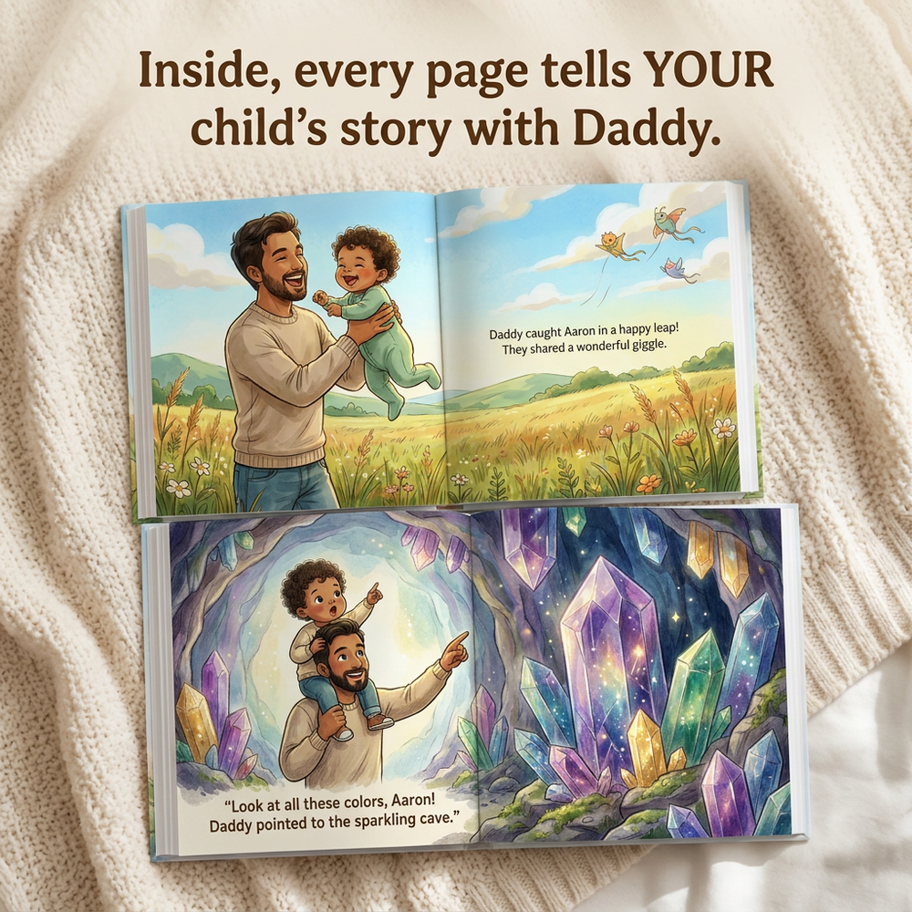 Inside the book — Personalized Father's Day Book for Dad, Custom Daddy & Child Story, Keepsake Gift — child reading