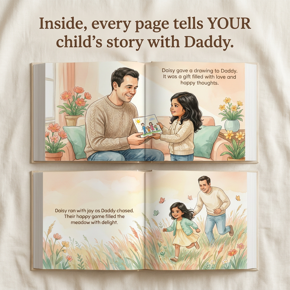 Inside the book — Custom Father's Day Book for Dad, Personalized Daddy & Me Story — child reading