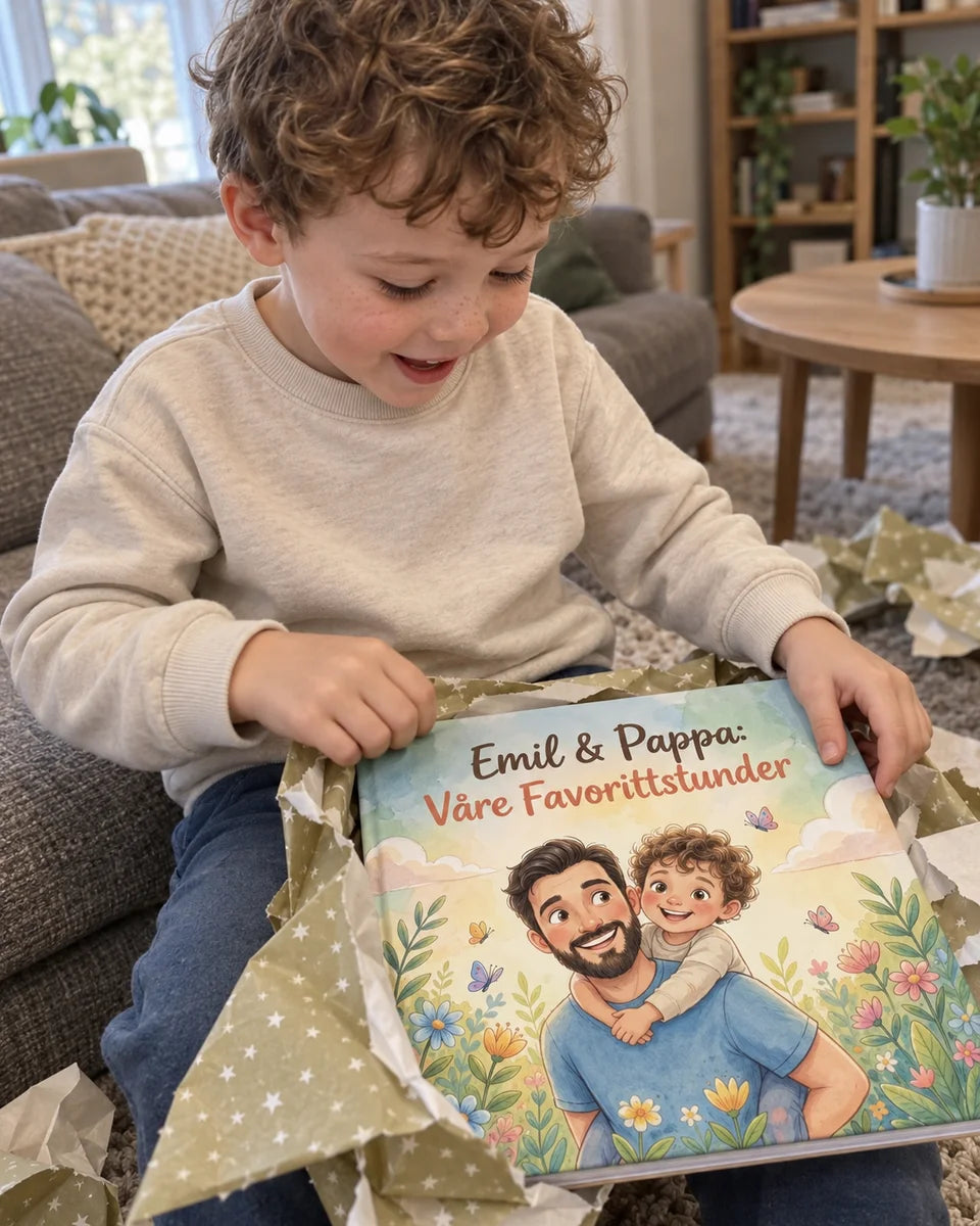 Emil unwrapping his Pappa book — rev12.png